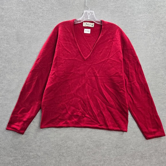 VINTAGE Mailcott Women Sweater Large Red Oversized Pure Wool Lightweight France - Picture 1 of 9
